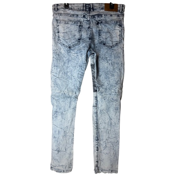 WaiMEA Men's Skinny Fit Acid Wash Biker Jeans Ribbed Distressed Size 34x32 - Picture 2 of 9